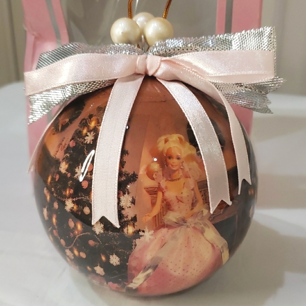 Vintage decoupage Barbie ornament with wood stand